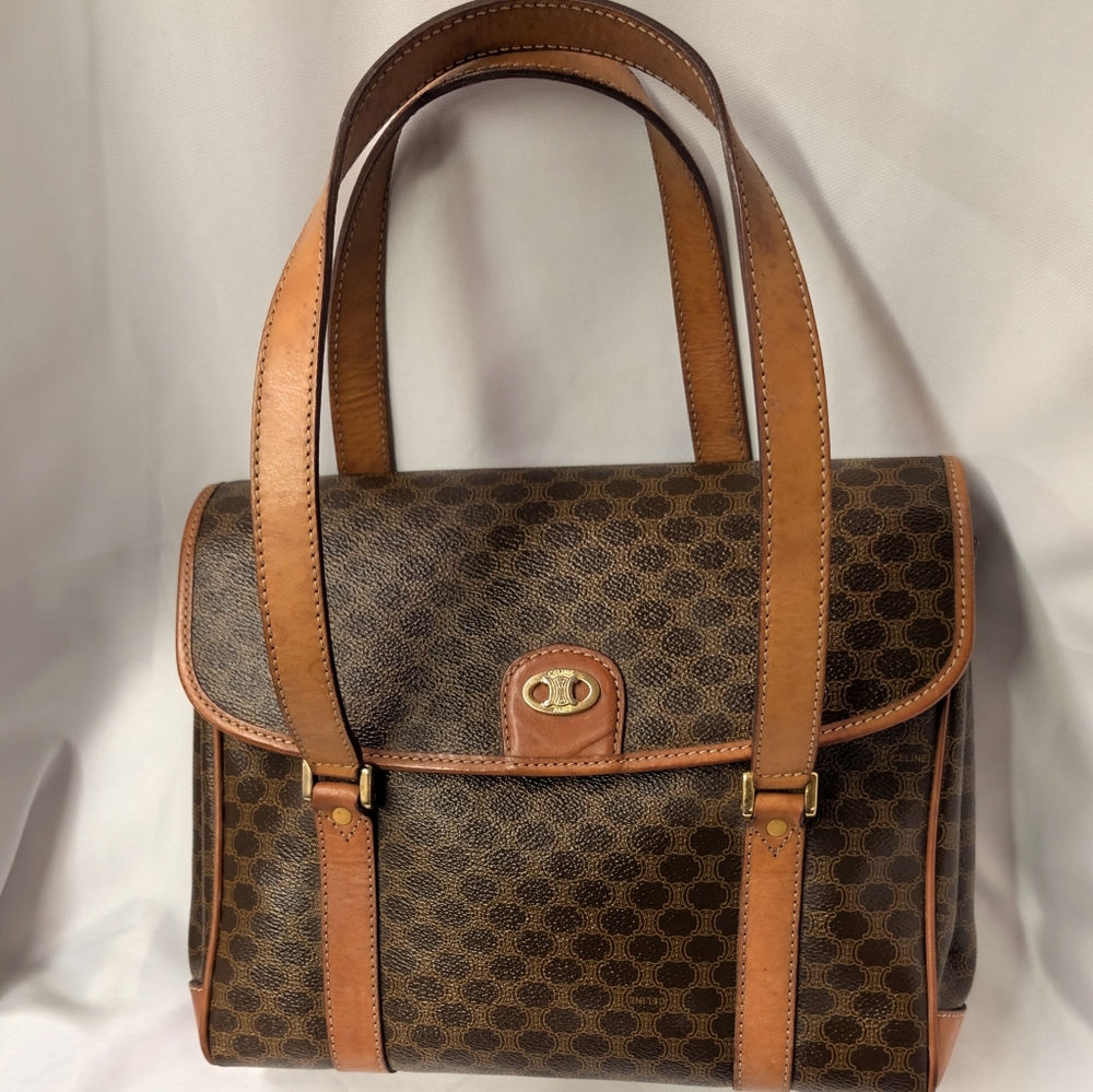 Vintage Lux Celine Macadam Purse M08 Italian Leather Brown Canvas Pre-loved EUC